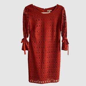 Dress Barn Rust Red/Orange‎ Crochet Lace 3/4 Sleeve Dress Women's Size 4